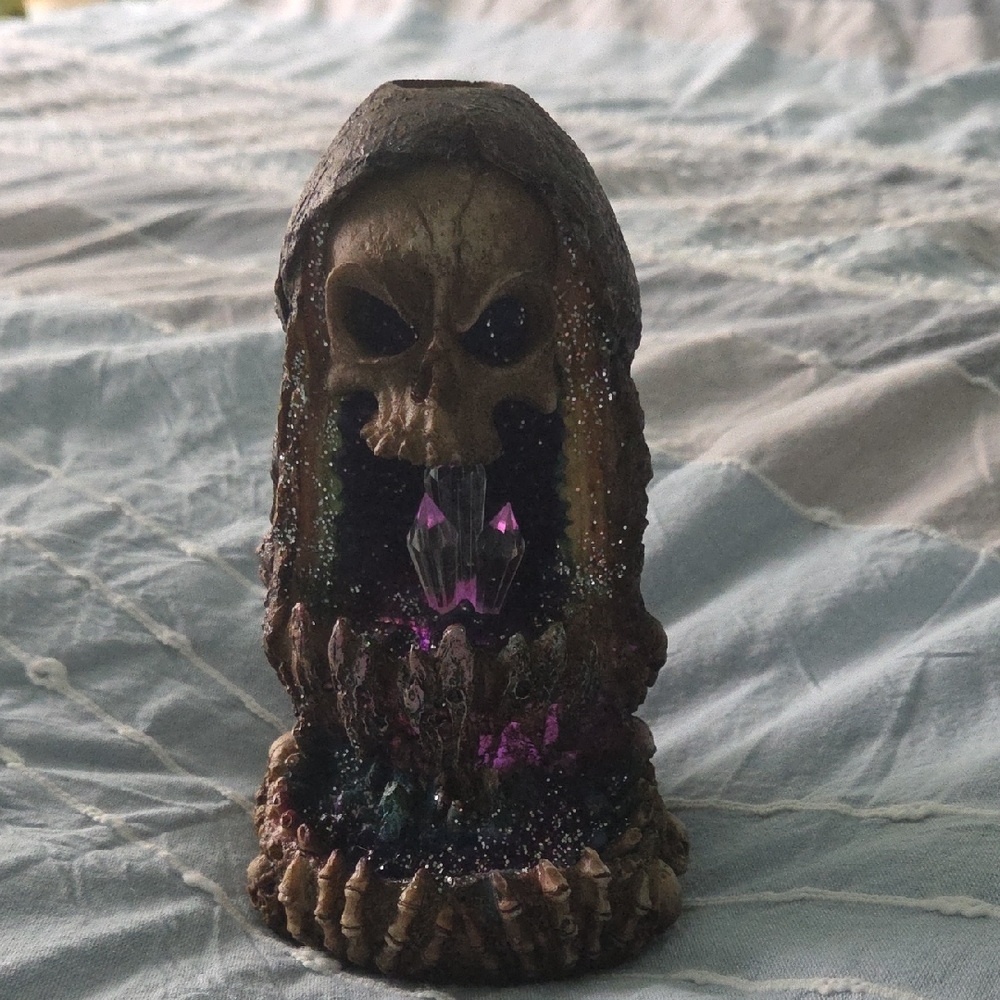 Skull Incense Burner with Crystal Accents